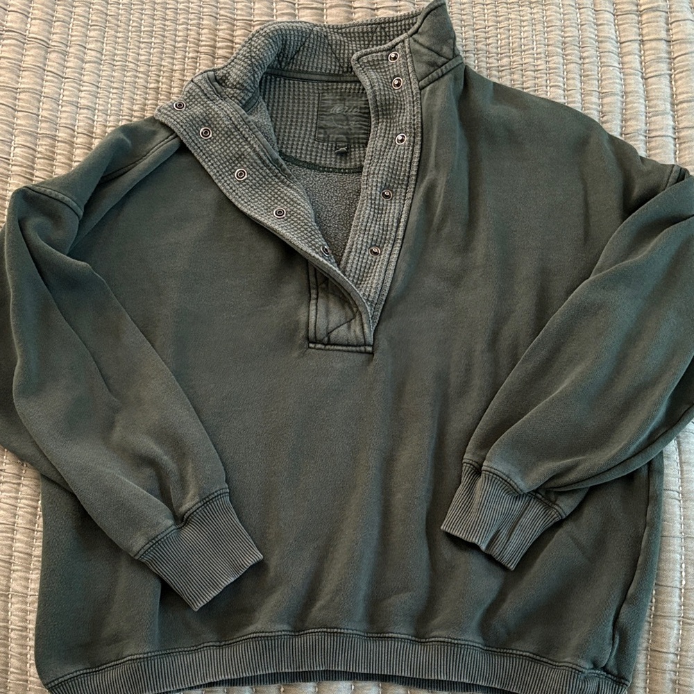 Aerie Getaway Quarter Snap Sweatshirt - Dark Green